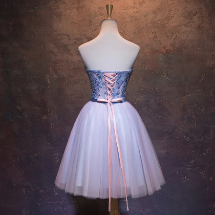 Cute Pink And Blue Homecoming Dress, Tulle Short..