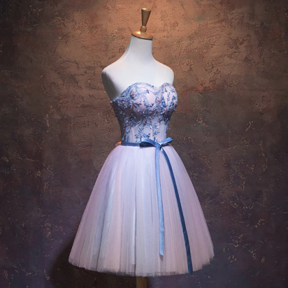 Cute Pink And Blue Homecoming Dress, Tulle Short..