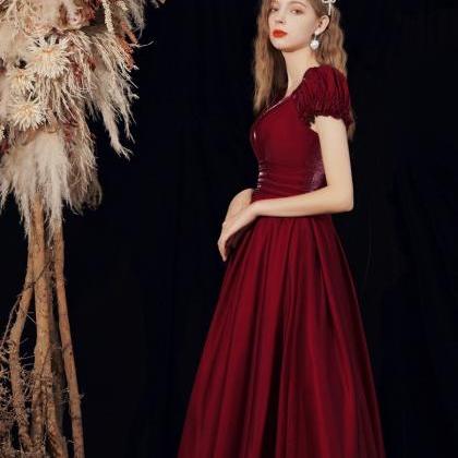 Red Evening Gown, Elegant Long Prom Dress,v-neck..