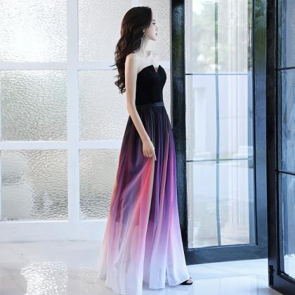 Luxury Strapless Dress, Purple Gradient Evening..