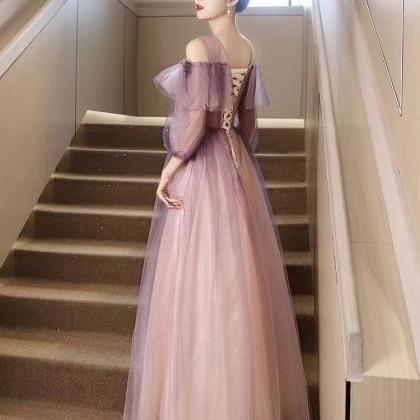 Purple Evening Dress, Long-sleeved Prom Dress,..