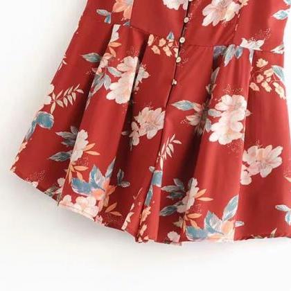 Floral Print Backless Suspender Jumpsuit Shorts