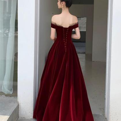 Red Off Shoulder Chic Party Dress,elegant Velvet..