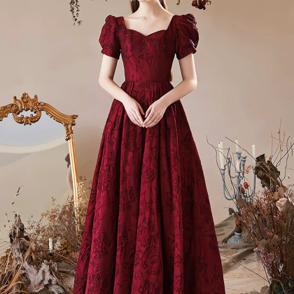Burgundy Satin Floor Length Prom Dress, A-line..
