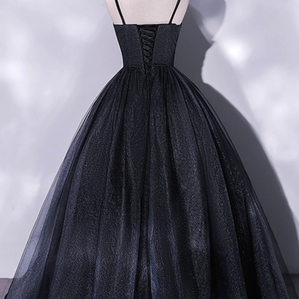 Black Tulle Long A-line Evening Gown, Black..