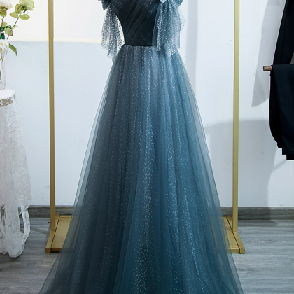 Blue Tulle Long A-line Prom Dress, Lovely Blue..