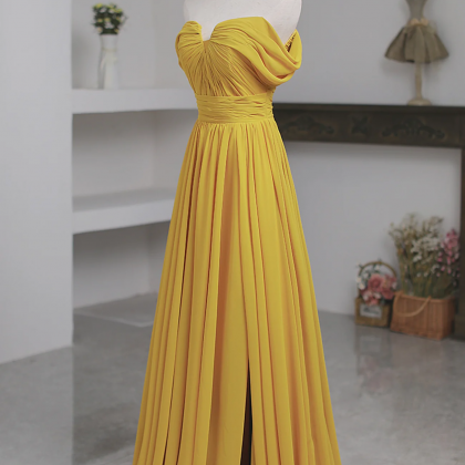 Yellow Bridesmaid Dress,chiffon Long Prom Dress,..