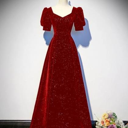 Black/red Graduation Evening Gown, Elegant Velvet..