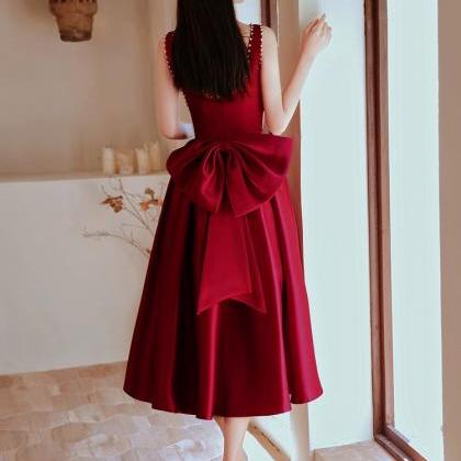 Elegant Red Prom Dress, Square Collar Homecoming..