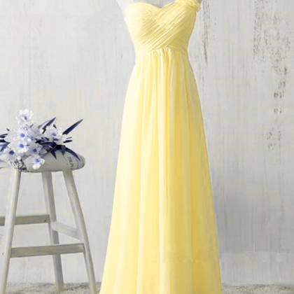 One Shoulder Yellow Chiffon Bridesmaid Dresses,..