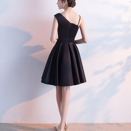 Simple Black Satin Short Prom Dress,cute..