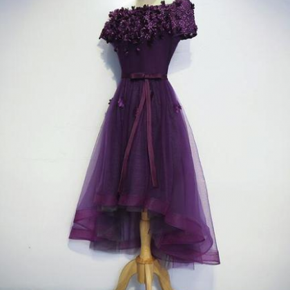 Dark Purple High Low Homecoming Dresses, Cute..