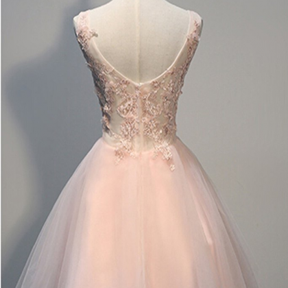 Blush Pink Lace Beaded Backless V-neck Homecoming..