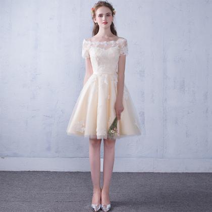 Lovely Ivory Organza Short Sleeves Party Dress,..