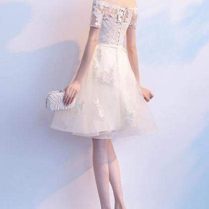Lovely Ivory Organza Short Sleeves Party Dress,..