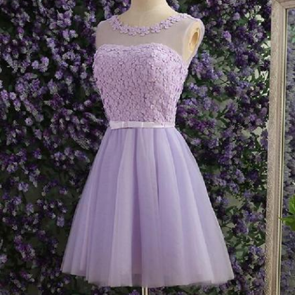 Lavender Flowers Tulle Party Dress, Cute Teen..