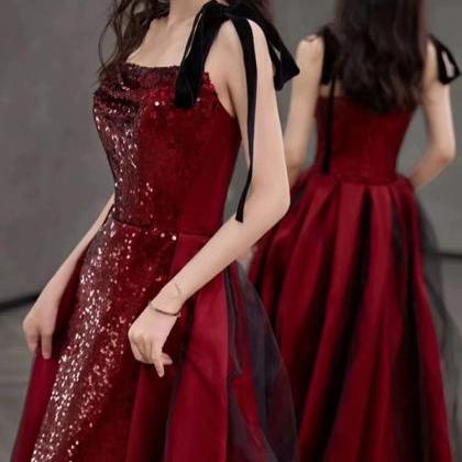 Spaghetti Strap Prom Dress , Red Sequin Dress,..