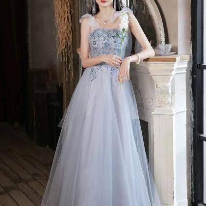 A-line Bue Tulle Prom Dresses, Cute Evening..