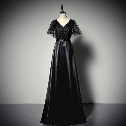 Elegant Party Evening Dress, Black Formal..