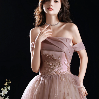 Aline Pink Long Prom Dress, Formal Pink Lace..