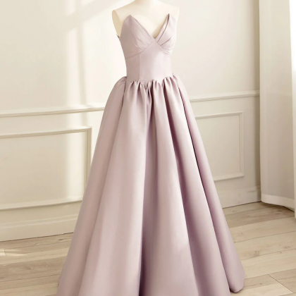 Simple A-line Satin Pink Long Prom Dress, Formal..