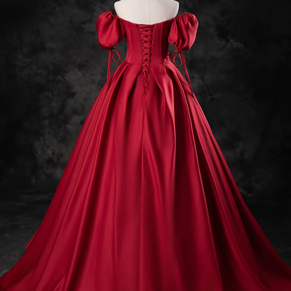 A-line Sweetheart Neck Burgundy Long Prom Dress,..