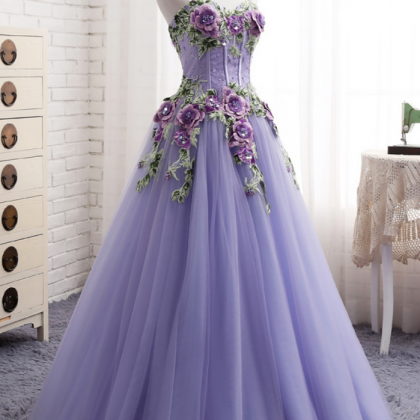 Purple Evening Dress Strapless Sweetheart Lace..