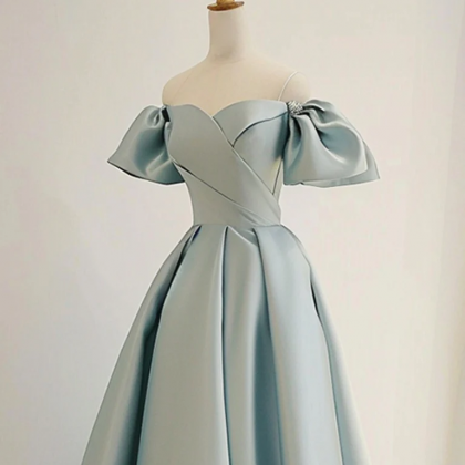 A-line Sweetheart Neck Satin Blue Long Prom Dress,..