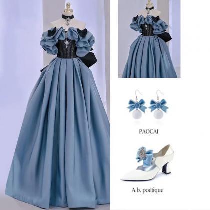 Princess Evening Dress, Blue Party Dress, Unique..