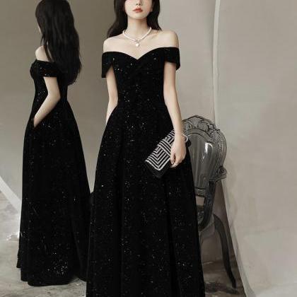 Off-shoulder Black Evening Dress, Starry Sky..