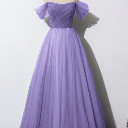 A-line Tulle Purple Long Prom Dress Fairy Formal..