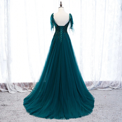 Peacock Blue Pretty Prom Dress, Spaghetti Strap..