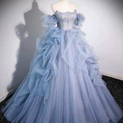 Haute Couture Strapless Dress Fairy Blue Party..
