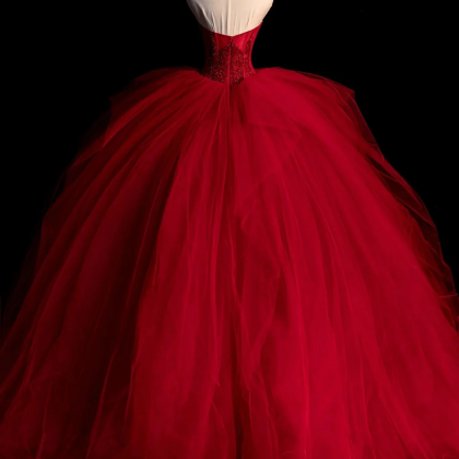 Strapless Tulle Red Long Prom Dress Formal Long..