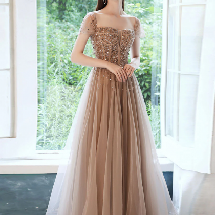 Luxury Off Shoulder Party Dress Champagne Tulle..