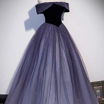 Glitter Purple Tulle Off The Shoulder Prom Dress,..