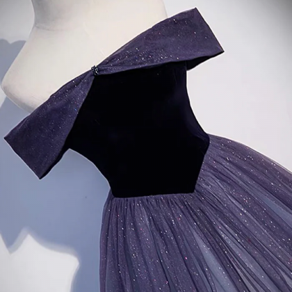 Glitter Purple Tulle Off The Shoulder Prom Dress,..