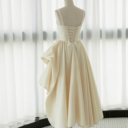 Irregular Champagne Tea Length Prom Dress, Simple..