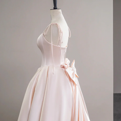 Light Pink Satin Spaghetti Strap Long Prom Dress,..