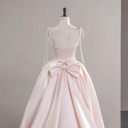 Light Pink Satin Spaghetti Strap Long Prom Dress,..