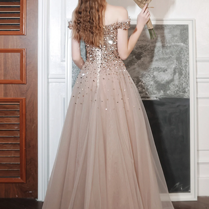 Off The Shoulder Beading Long Prom Dresses, A-line..