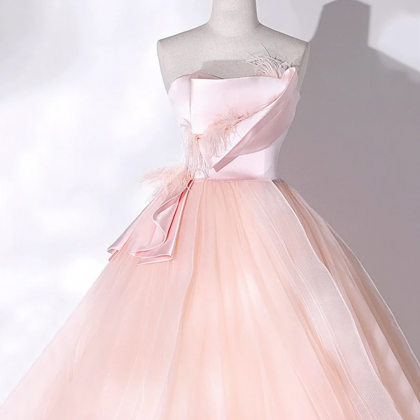 Pink Strapless Tulle Long Formal Dress, Lovely..