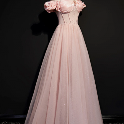 Pink Tulle Off The Shoulder Prom Dress, Beautiful..
