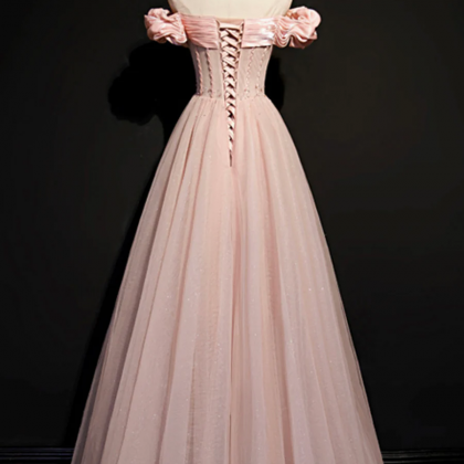 Pink Tulle Off The Shoulder Prom Dress, Beautiful..
