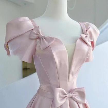 Pink Satin Long A-line Prom Dress, Princess Party..