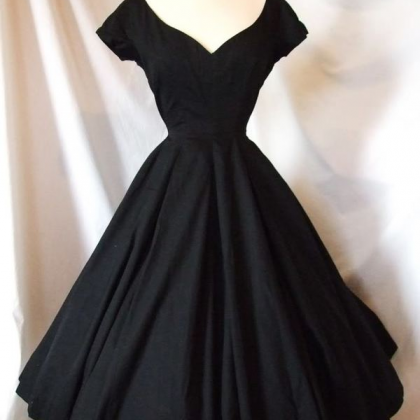 Black Satin Long A-line Prom Dress, Little Black..