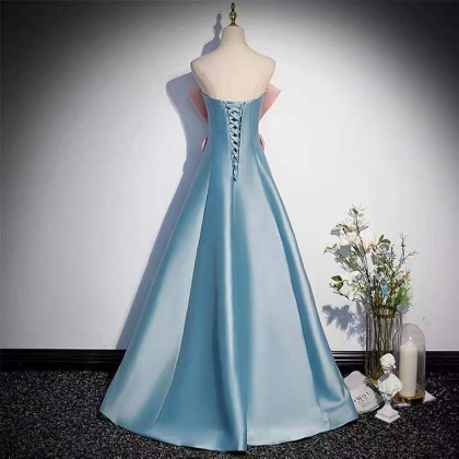 Sky Blue Satin Prom Dress, Sweet Party Dress With..