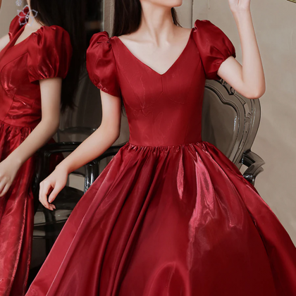 Red Satin A-line Floor Length Prom Dress, Red Off..