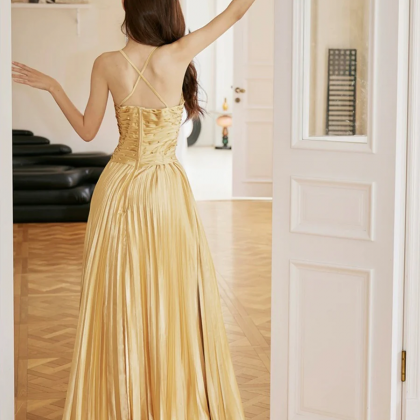 Unique Spaghetti Straps Satin Long Prom Dress,..