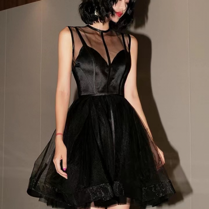 Black Tulle Short Homecoming Dresses, Sexy Party..